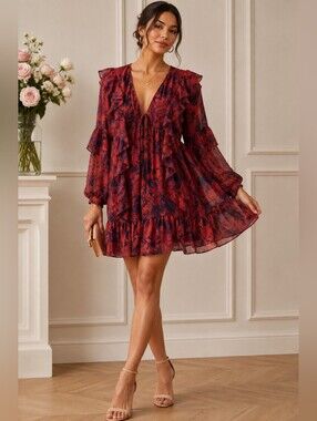 Cinq a Sept Livie Tiered Floral Ruffle Mini Dress Size 0